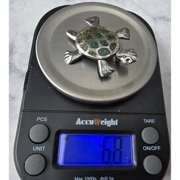 VTG Taxco Sterling Silver Turtle Brooch Pin Miguel Melendez Mexico Stone Inlay - Picture 12 of 14